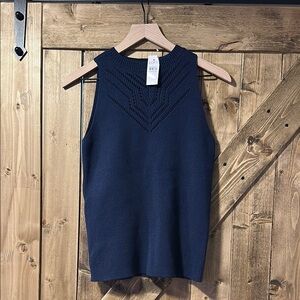 LOFT Blue Ribbed Sweater Sleeveless Tank Top